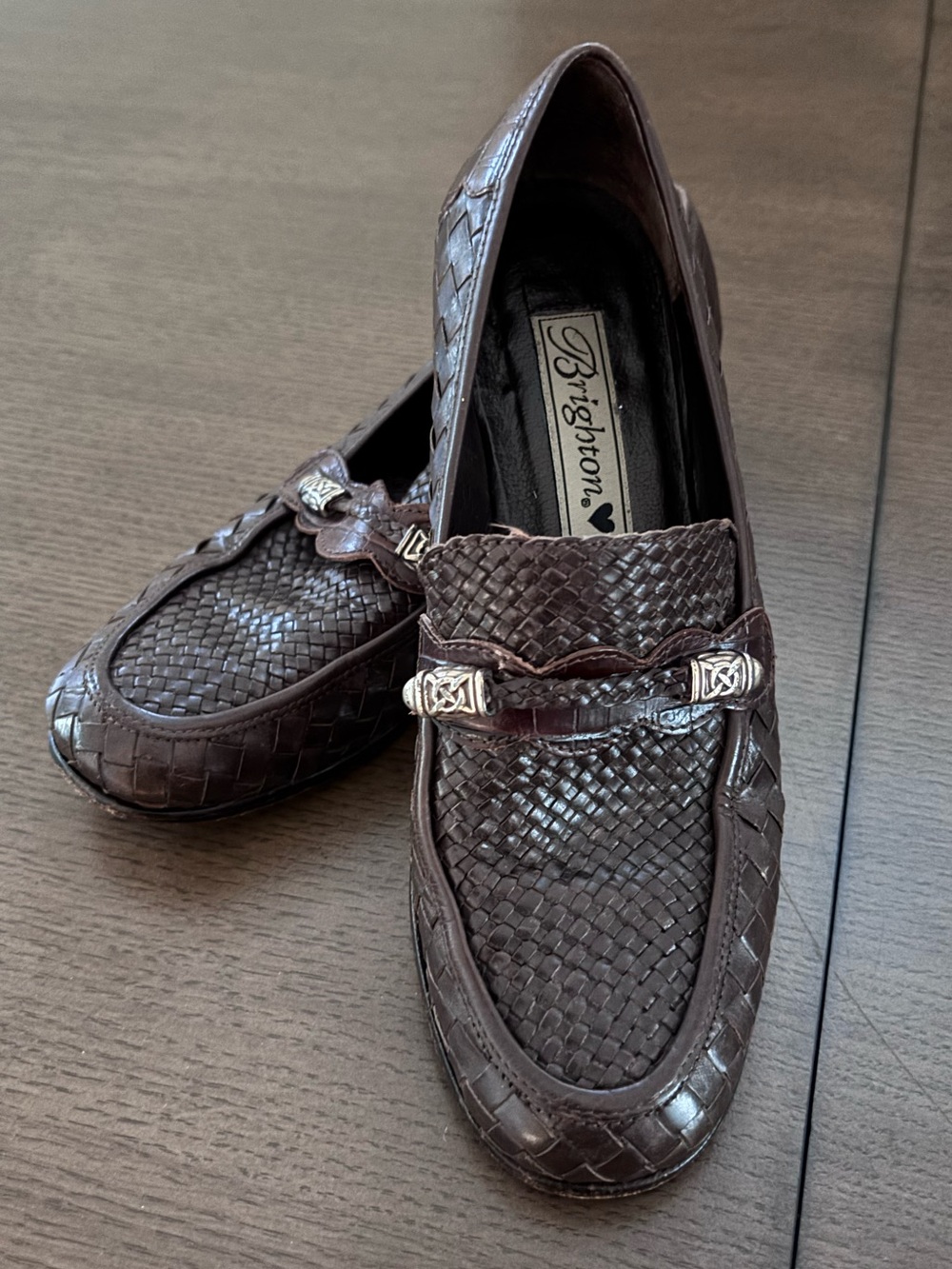 Brighton Brown Woven Leather Bit Loafers
